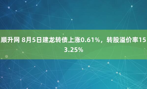 顺升网 8月5日建龙转债上涨0.61%，转股溢价率153.25%